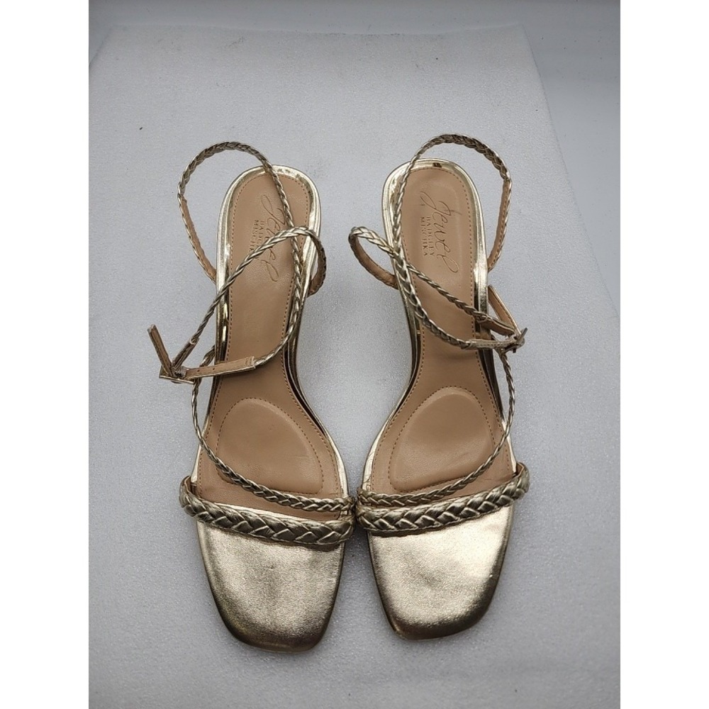 Jewel BADGLEY MISCHKA Ankle Wrap Strap Light Gold Low Heels Size 8.5 - Picture 3 of 8